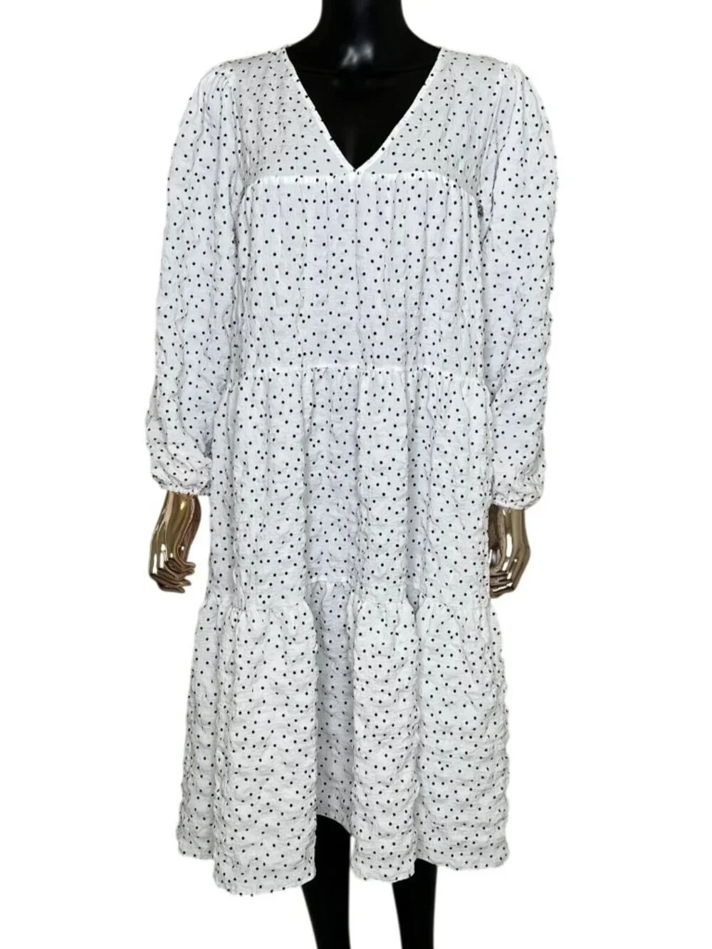 ASOS White Black Polka Dot Tiered Midi Dress Size US 8 UK 12